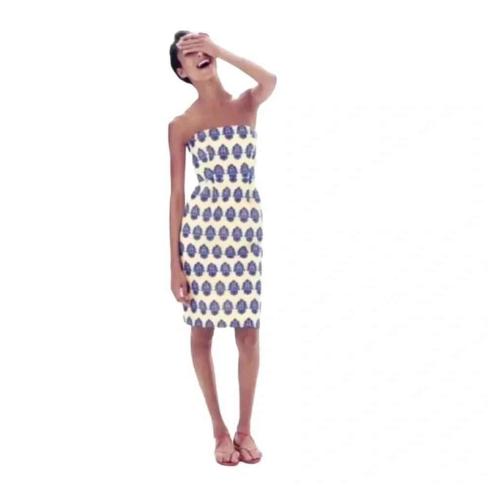 J. CREW FILIGREE-EMBROIDERED-STRAPLESS BEACH DRESS IVORY/BLUE SIZE 2